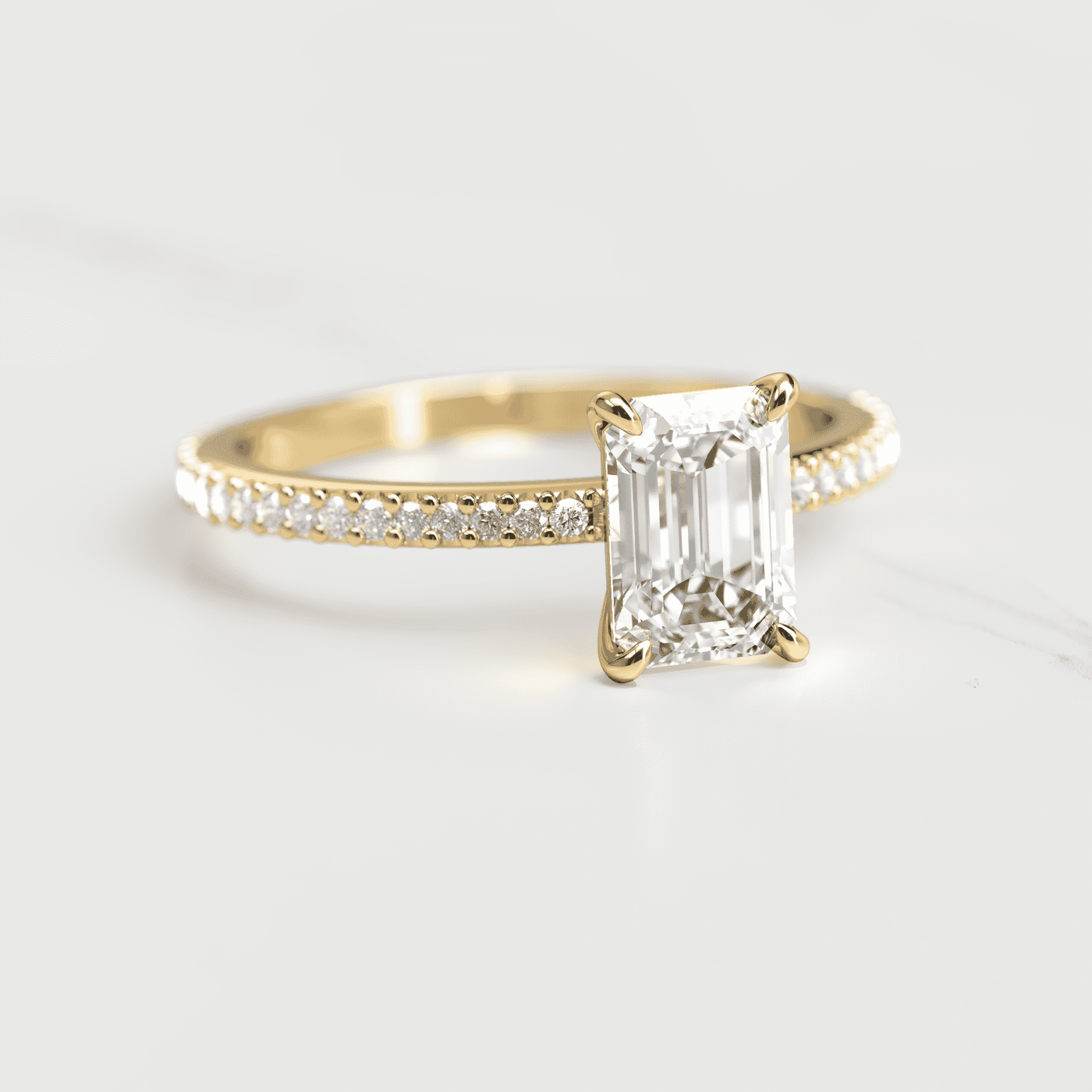 Emerald Cut White Diamond Full Pave Ring