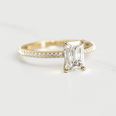 Emerald Cut White Diamond Full Pave Ring