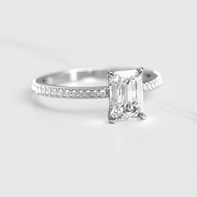 Emerald Cut White Diamond Full Pave Ring