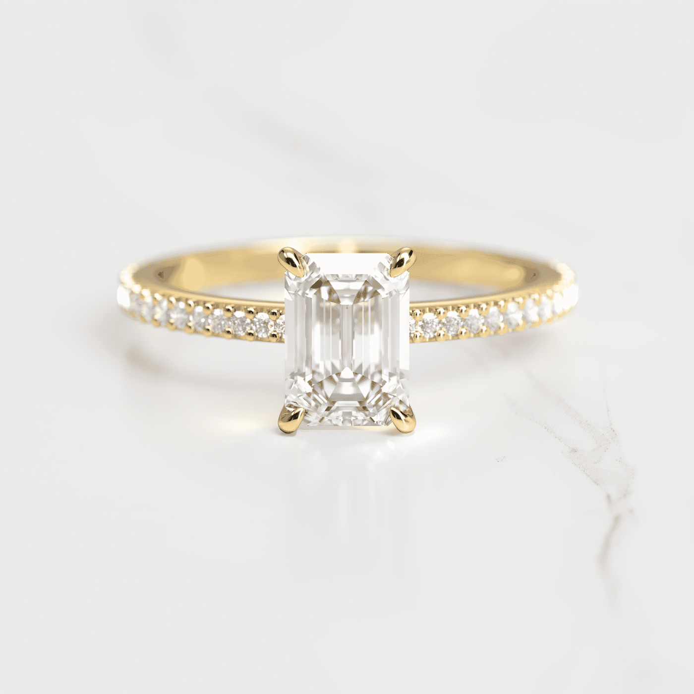 Emerald Cut White Diamond Full Pave Ring