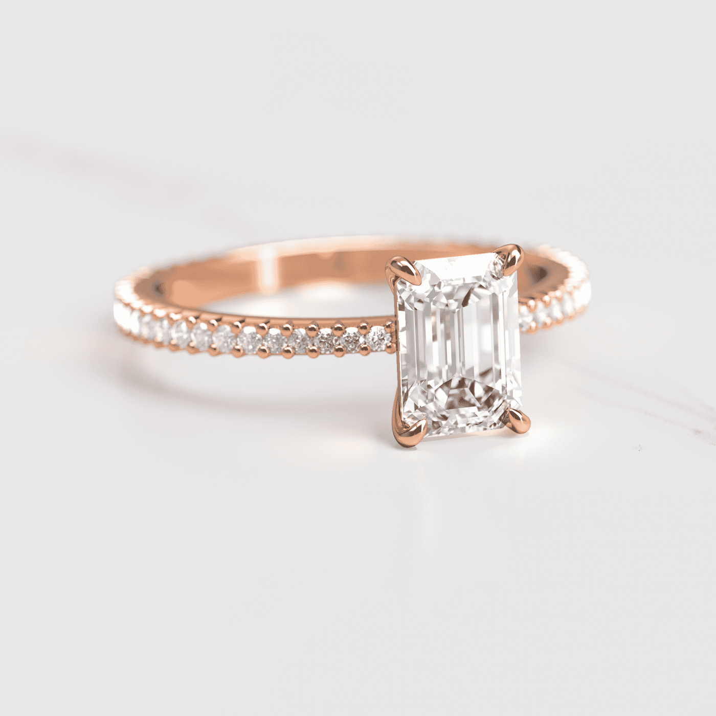 Emerald Cut Tapered White Diamond Full Pave Ring