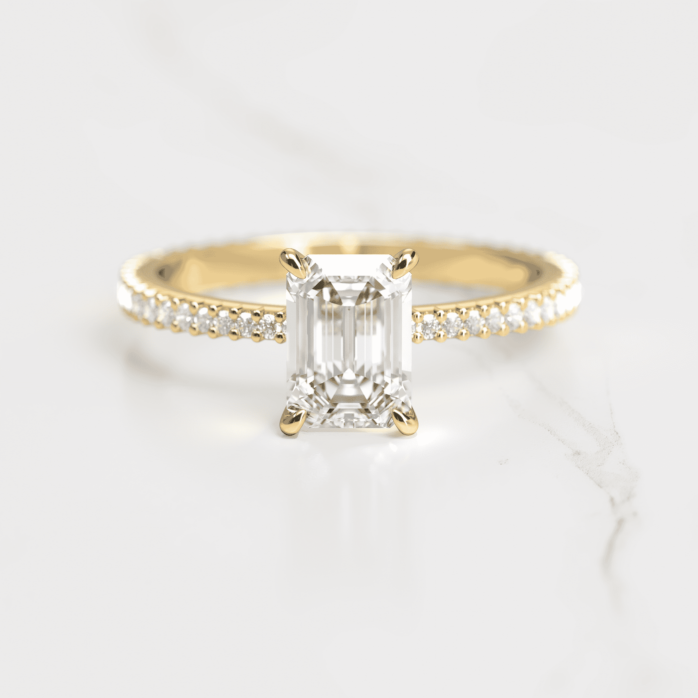 Emerald Cut Tapered White Diamond Full Pave Ring