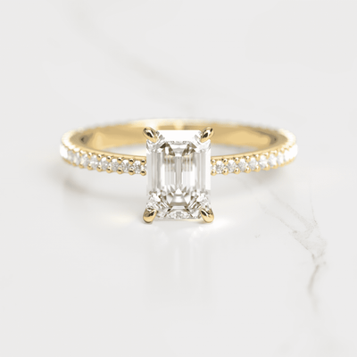 Emerald Cut Tapered White Diamond Full Pave Ring