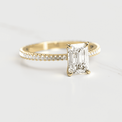 Emerald Cut Tapered White Diamond Full Pave Ring