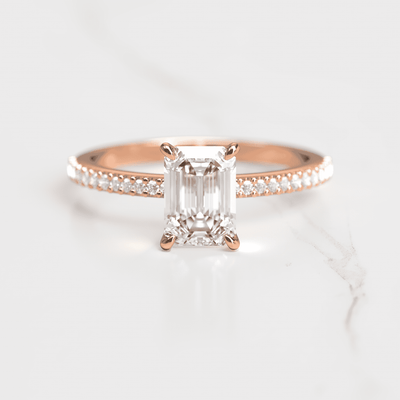 Emerald Cut White Diamond Half Pave Ring