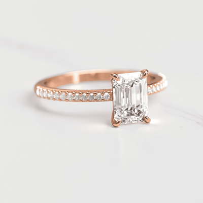 Emerald Cut White Diamond Half Pave Ring