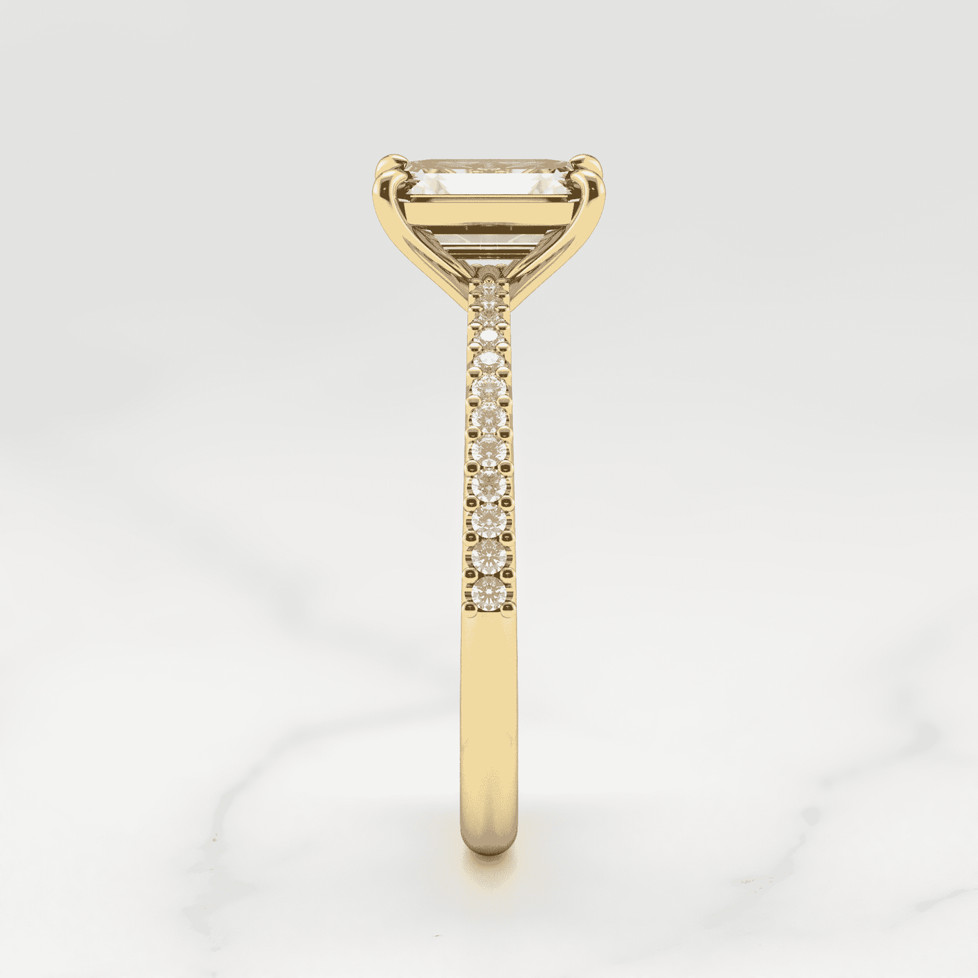 Emerald-Cut Tapered White Diamond Half Pave Ring