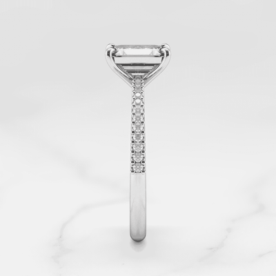 Emerald-Cut Tapered White Diamond Half Pave Ring