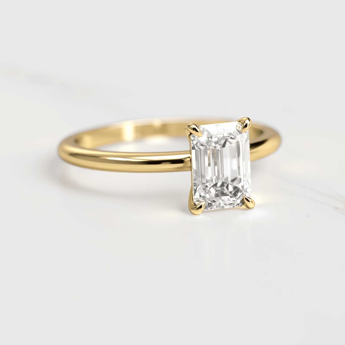 Emerald-Cut White Diamond Solitaire Ring