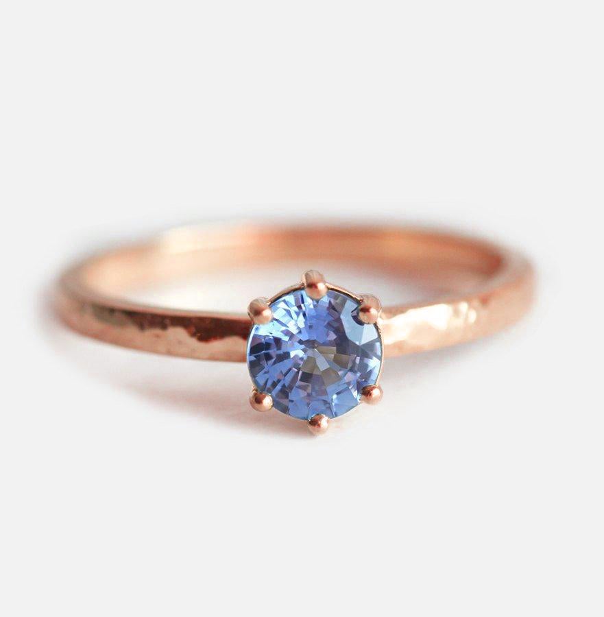 Round blue sapphire solitaire ring