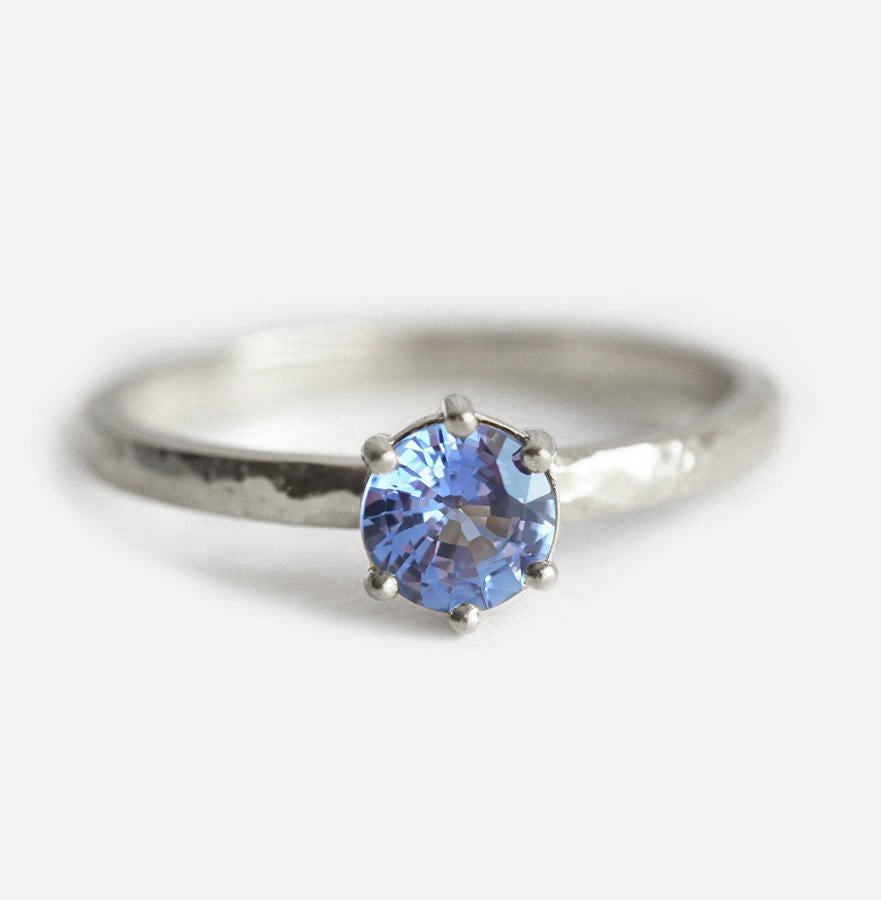 Round blue sapphire solitaire ring