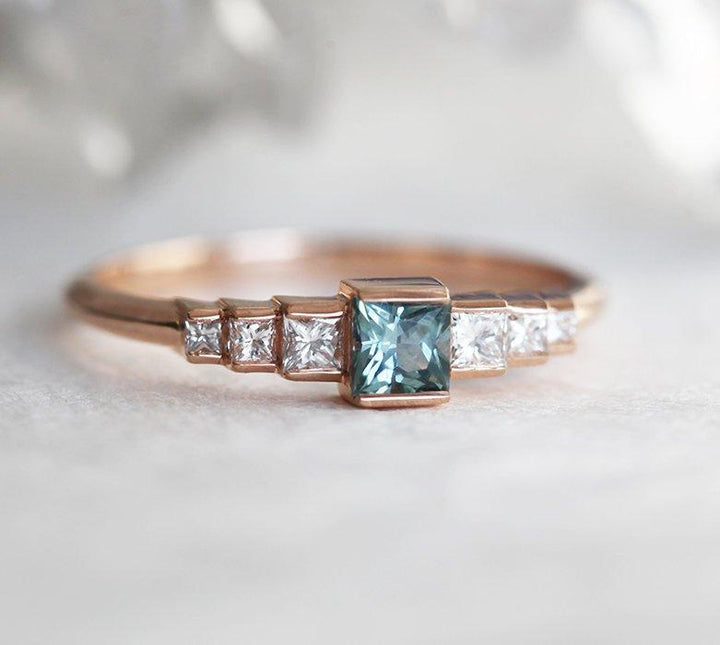 Vintage Montana Sapphire Engagement Ring, 14k Rose online Gold Teal Sapphire Ring, Round Blue Green Teal Sapphire Wedding Ring Wedding Promise Ring