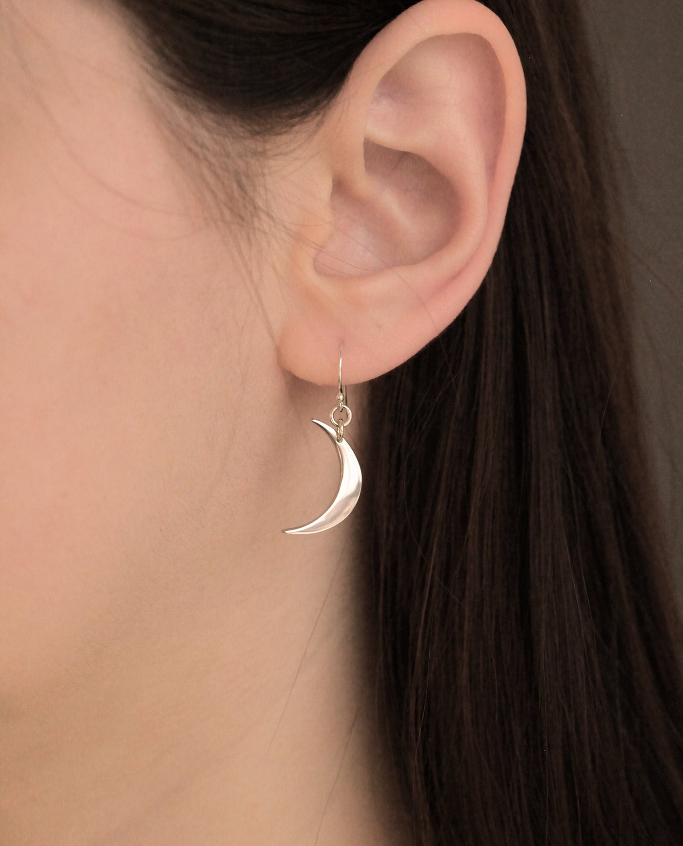 Silver crescent moon stud earrings