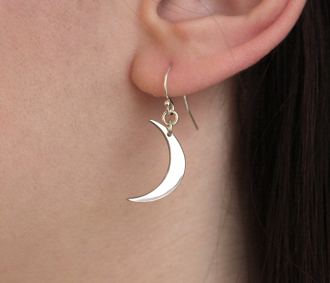 Sterling silver half moon and hot black tassel earrings