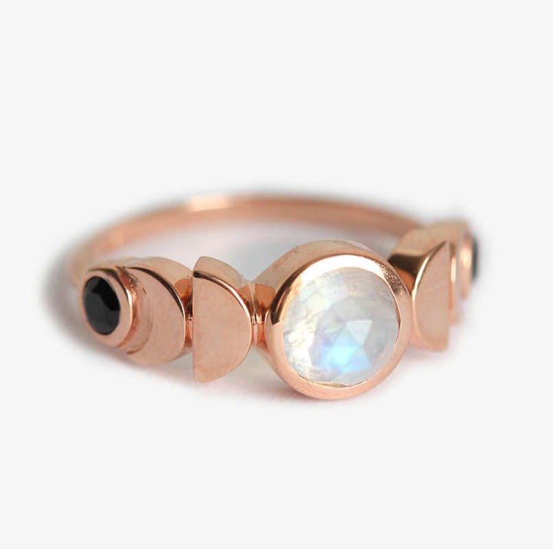 MOON PHASE RING, 14K ROSE GOLD-Capucinne