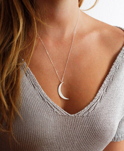 Silver crescent moon necklace