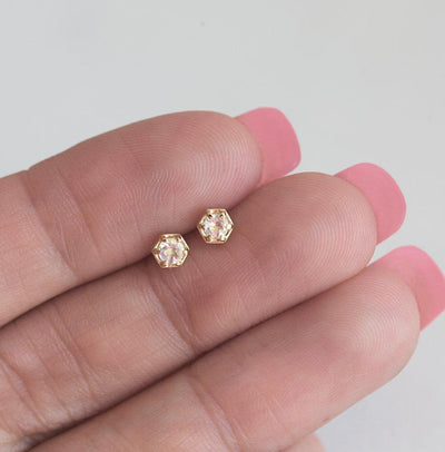 Round white moonstone stud earrings