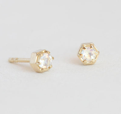 Round white moonstone stud earrings