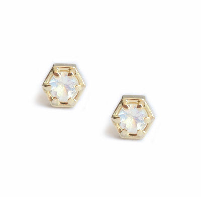 Round white moonstone stud earrings