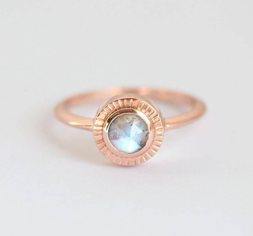 Round Moonstone Solitaire Wedding Ring