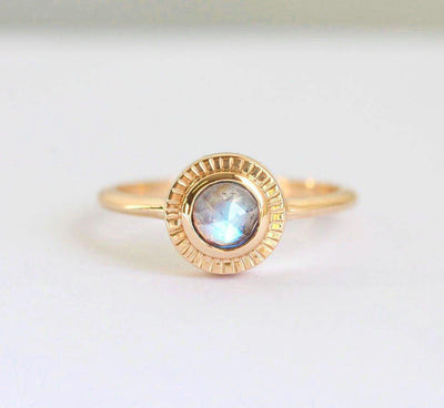 Round Moonstone Solitaire Wedding Ring
