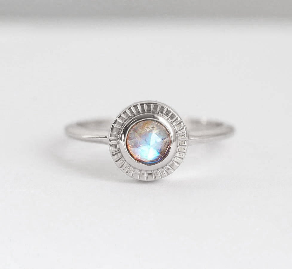 Round Moonstone Solitaire Wedding Ring