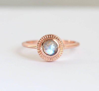Round Moonstone Solitaire Wedding Ring
