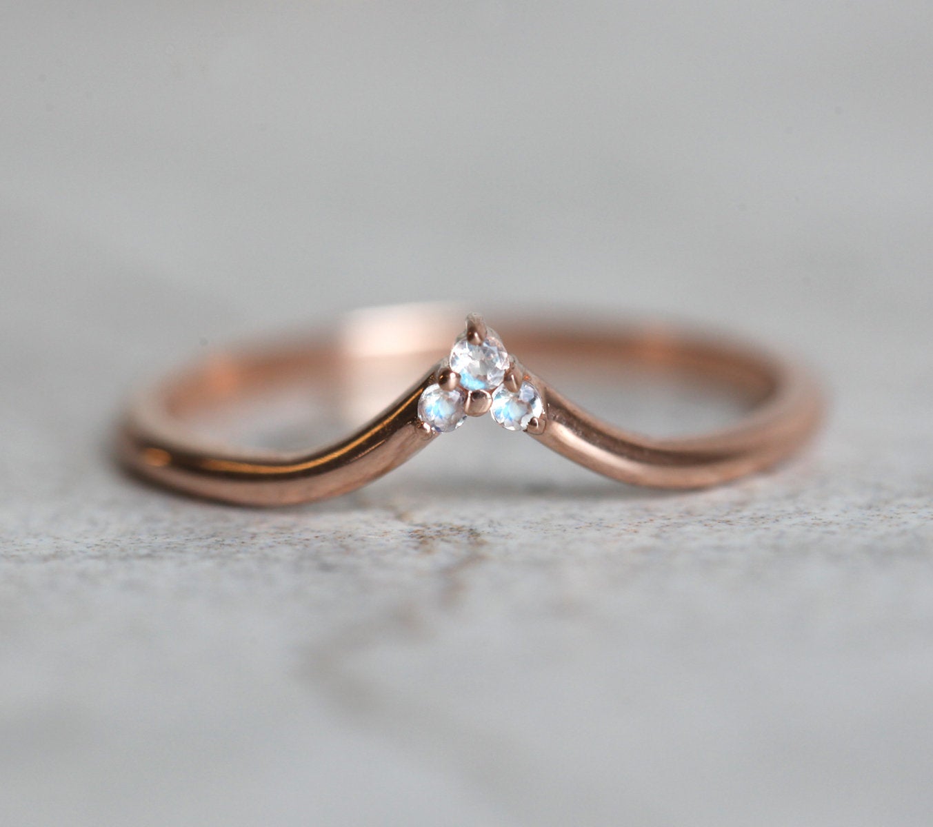 Round Moonstone Gold Wedding Band