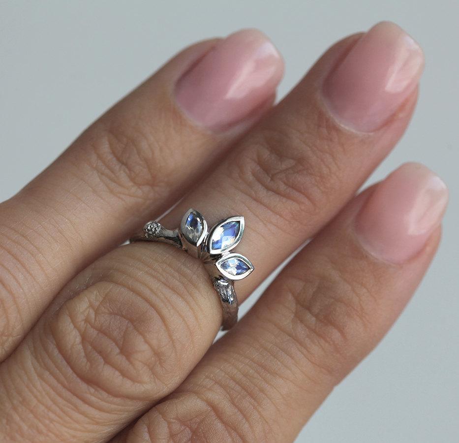 Marquise Cut Moonstones Wedding Ring