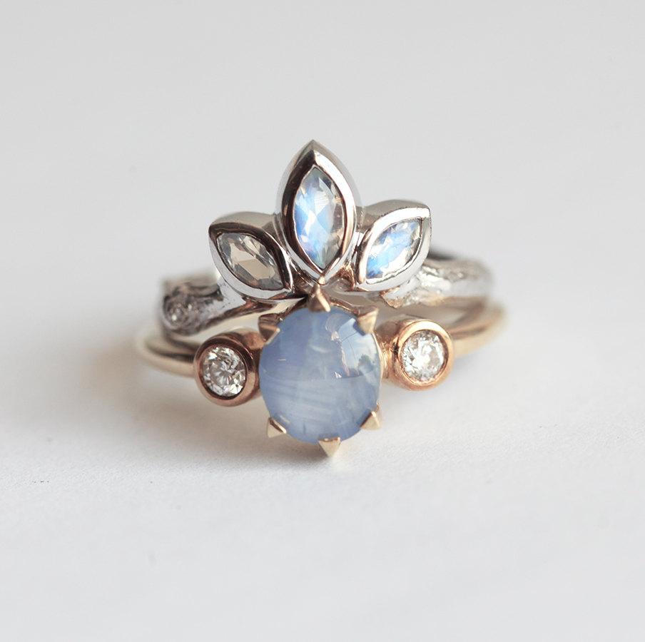 Marquise Cut Moonstones Wedding Ring with main ring