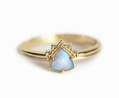 Trillion Cut Moonstone Solitaire Engagement Ring with Decorative Band