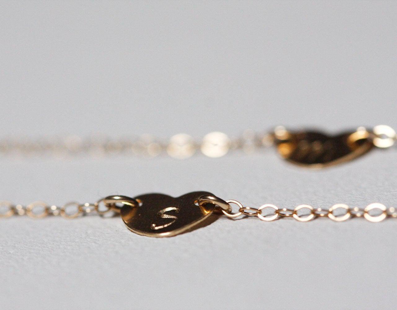 Mother daughter gold chain bracelet set with heart charms and personalized initials