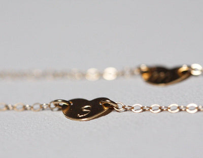 Mother daughter gold chain bracelet set with heart charms and personalized initials