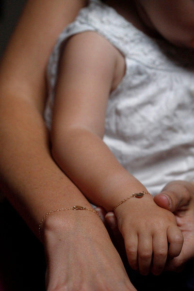 Mother daughter gold chain bracelet set with heart charms and personalized initials