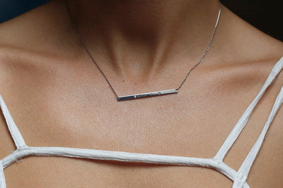 Silver personalized nameplate chain necklace with round white zirconia stones