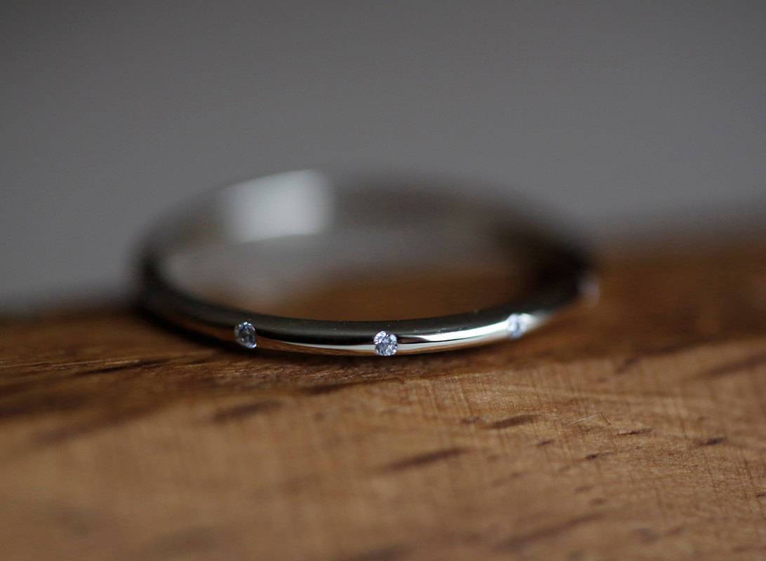 Simple Round White Diamond Wedding Band