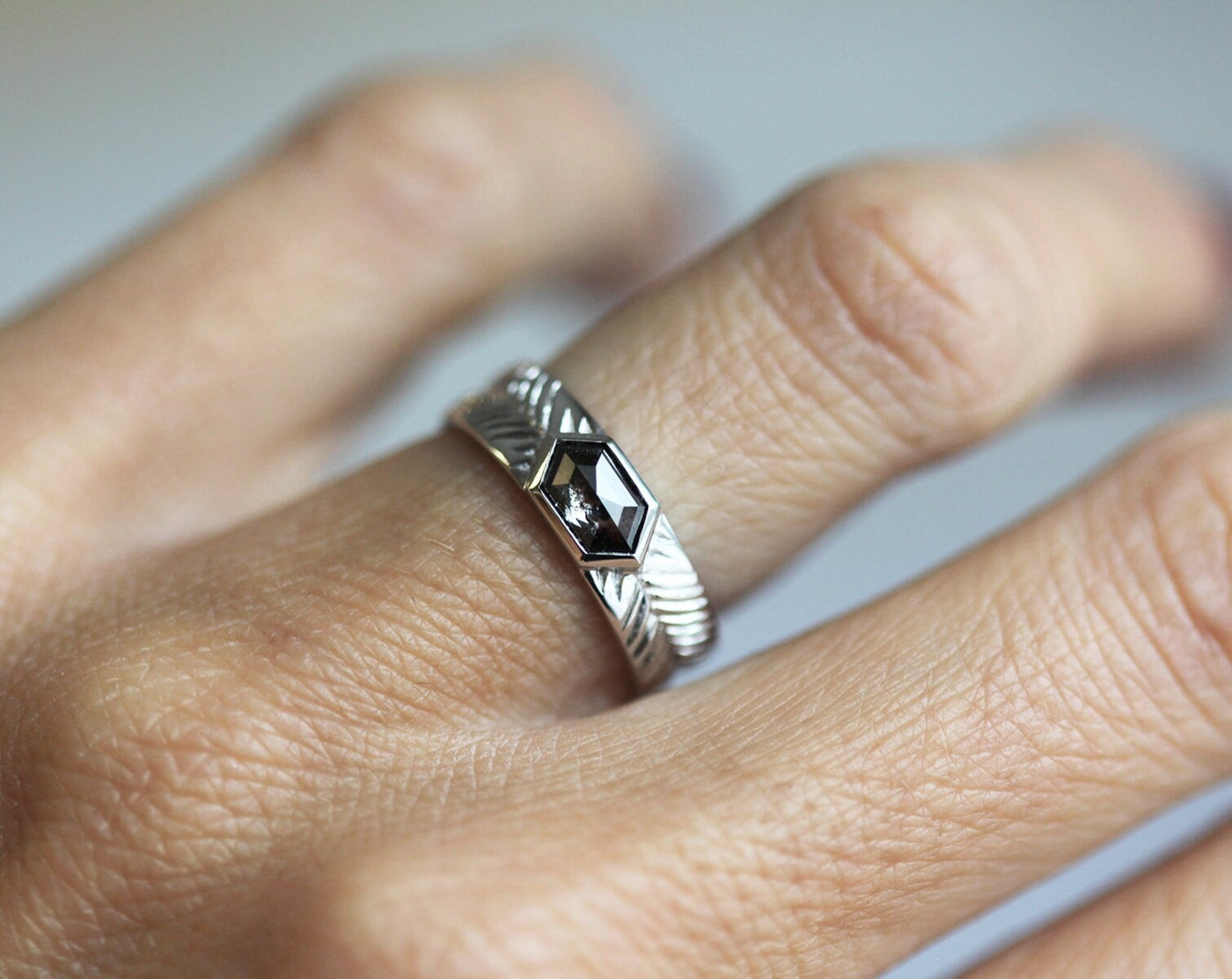 Hexagon-shaped green sapphire ring
