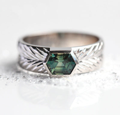 Hexagon-shaped green sapphire ring