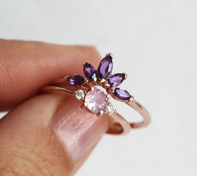 Purple Marquise Cut Amethyst Flower Crown Ring with main ring