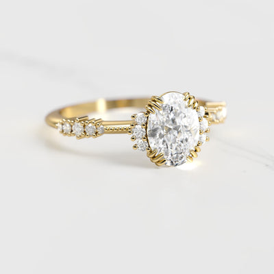 Oval white natural diamond cluster ring