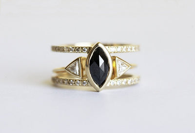 Olga Diamond Engagement Ring Set, Triangle Open Wedding Ring Set-Capucinne