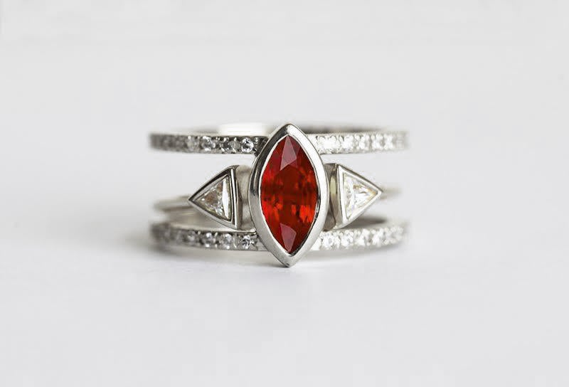 Olga Diamond Engagement Ring Set, Triangle Open Wedding Ring Set-Capucinne