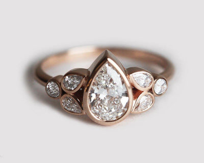 One Carat Engagement Diamond Ring, Pear Diamond Ring-Capucinne