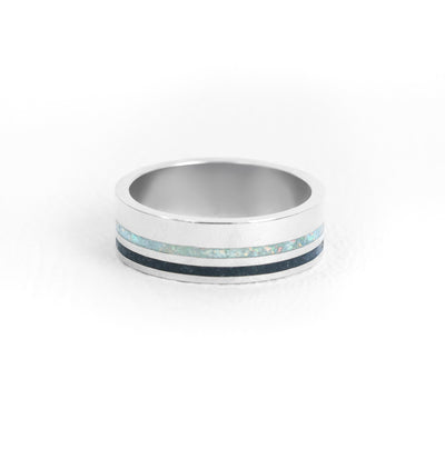Onyx and White Opal Double Inlay Band Rings