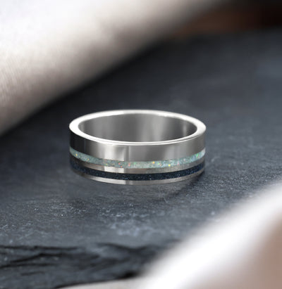 Onyx and White Opal Double Inlay Band Rings