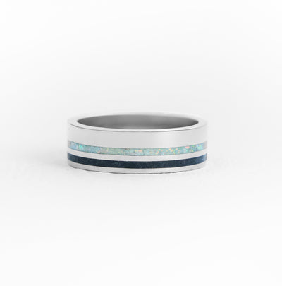 Onyx and White Opal Double Inlay Band Rings