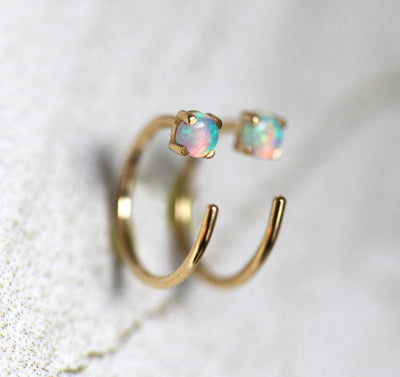 Round white australian opal minimalist stud earrings