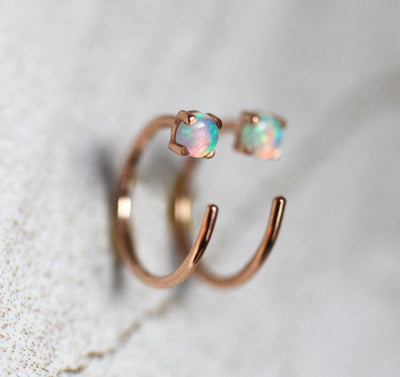 Round white australian opal minimalist stud earrings
