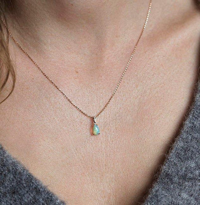 Pear-shaped australian opal and diamond gold chain necklace