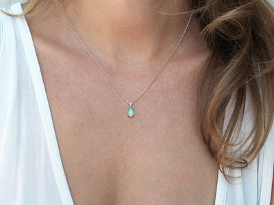 Pear-shaped australian opal and diamond gold chain necklace